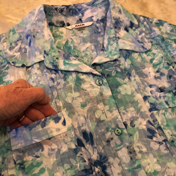 ALIA NWT SIZE 18  SOFT 3/4 SLEEVE AQUA DENIM FRONT POCKETS ROUNDED COLLAR #025 - Picture 9 of 12